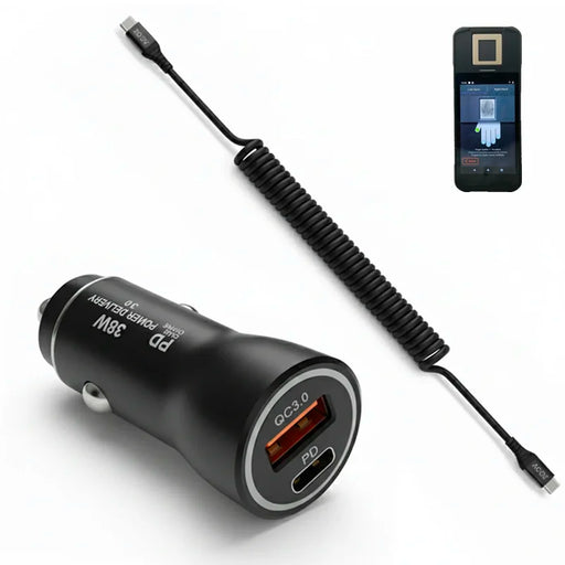 38W Fast Car Charger & USB-C Coiled Cable for Credence 3 ID Scanner