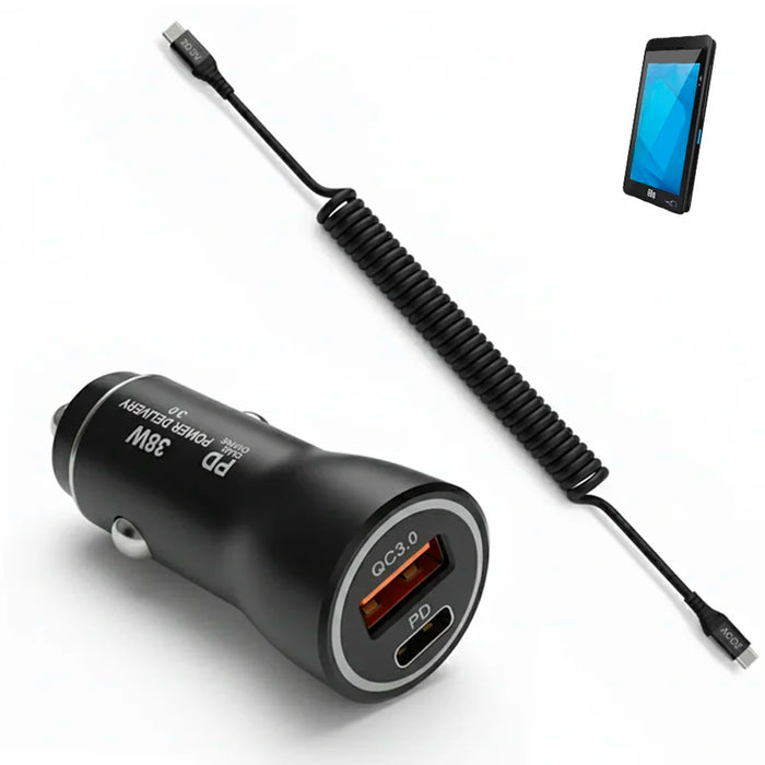 38W Fast Car Charger & USB-C Coiled Cable for Elo Pay M60 Handheld