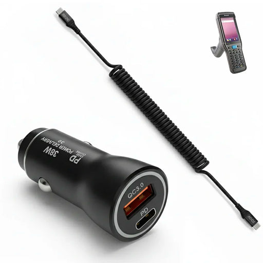 38W Fast Car Charger & USB-C Coiled Cable for Honeywell ScanPal EDA61K
