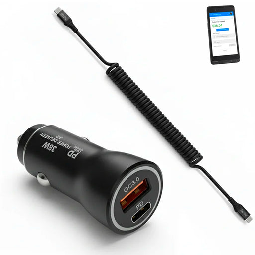 38W Fast Car Charger & USB-C Coiled Cable for Toshiba TCx M1 Handheld