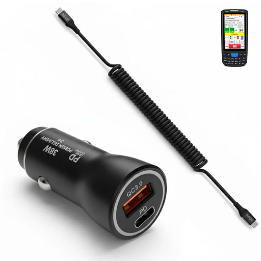 38W Fast Car Charger & USB-C Coiled Cable for Veriscan IDWare 9000