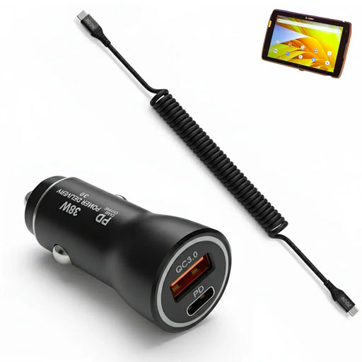 38W Fast Car Charger & USB-C Coiled Cable for Zebra Rugged Tablets