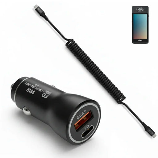 38W Fast Car Charger and USB-C Coiled Cable for Adyen Mobile POS