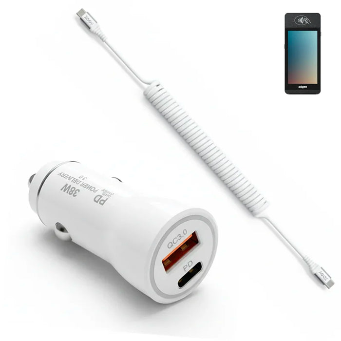38W Fast Car Charger and USB-C Coiled Cable for Adyen Mobile POS