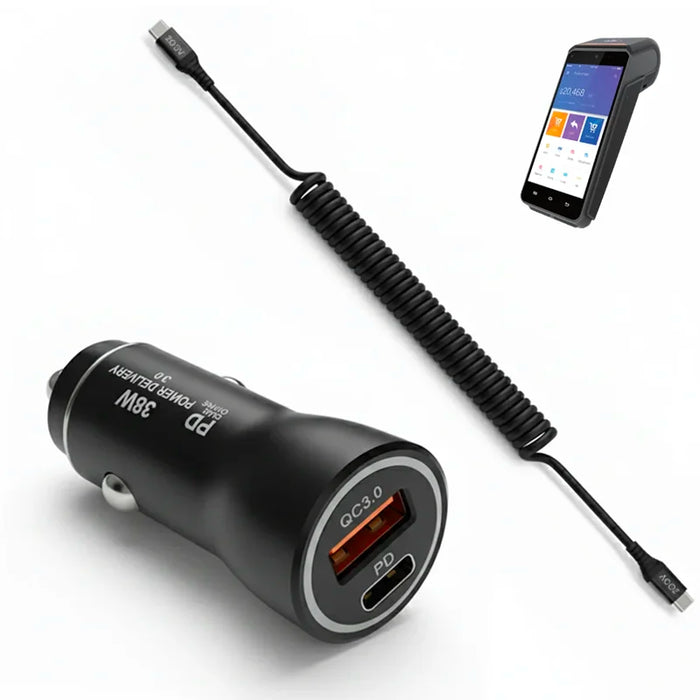 38W Fast Car Charger and USB-C Coiled Cable for Ingenico Axium DX8000