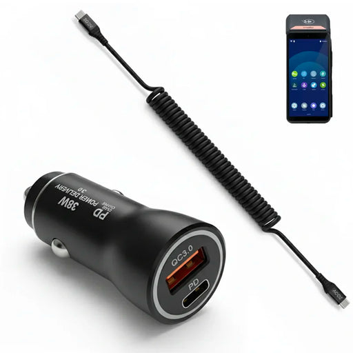 38W Fast Car Charger and USB-C Coiled Cable for Ingenico Mobile POS