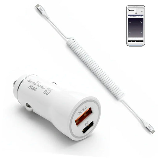 38W Fast Car Charger and USB-C Coiled Cable for SpotOn POS Handheld