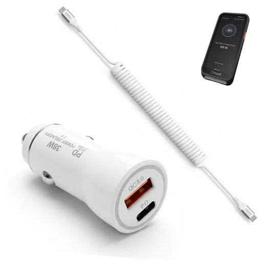 38W Fast Car Charger and USB-C Coiled Cable for Toast Go 3 POS