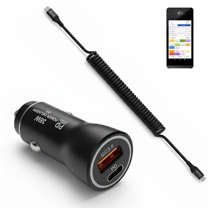 38W Fast Car Charger and USB-C Coiled Cable for Toast S1 Handheld POS