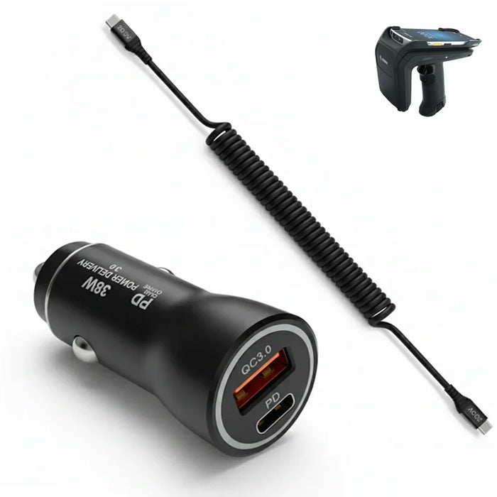 38W Fast Car Charger and USB-C Coiled Cable for Zebra EM45 RFID