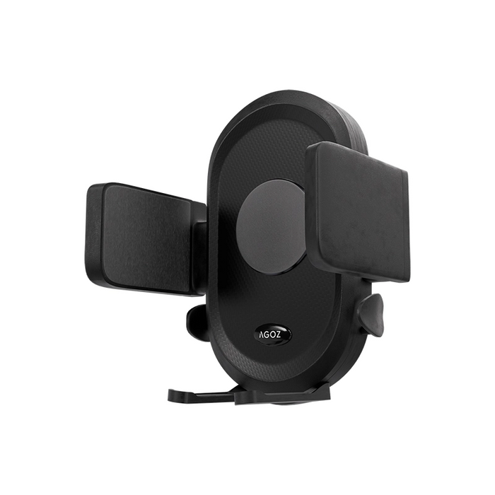 Close-up of AgozTech vehicle cradle holder with side grips and bottom support for mobile scanners.