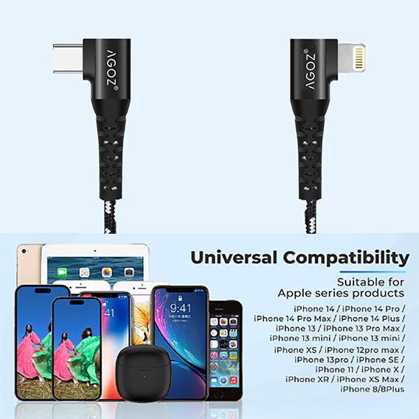 1ft USB-C to Lightning Right-Angle iPhone Cable