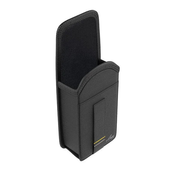 Angled front view of the empty black Agoz no-grip mobile computer holster