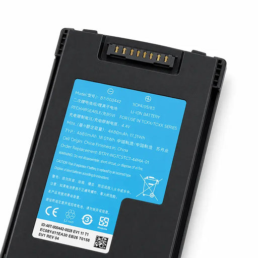 Close-up of the gold connector pins on the Agoz Zebra TC53, TC58, TC73 and TC78 replacement battery.