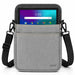 Orderman Pulse HT10 tablet in gray Agoz crossbody case with adjustable black shoulder strap, front accessory pocket, and secure side clips.
