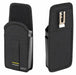 Front and rear views of the black Agoz holster showing the open pouch and metal belt clip