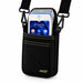 myPOS handheld payment terminal in an Agoz black holster with adjustable crossbody shoulder sling and metal clips.