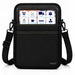 Black Agoz PAX payment tablet case with adjustable crossbody shoulder sling, front accessory pocket, and secure metal clips.