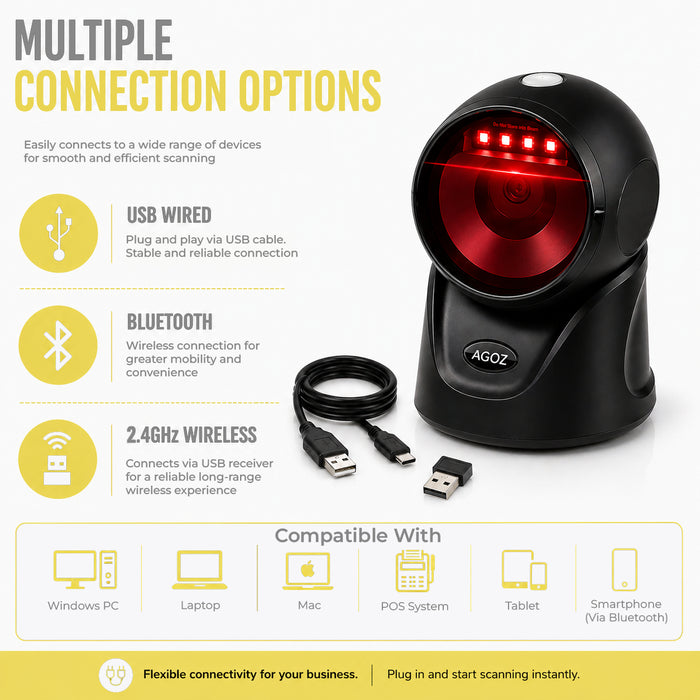 AGOZ AG-860P angled view presentation barcode scanner for retail and POS use