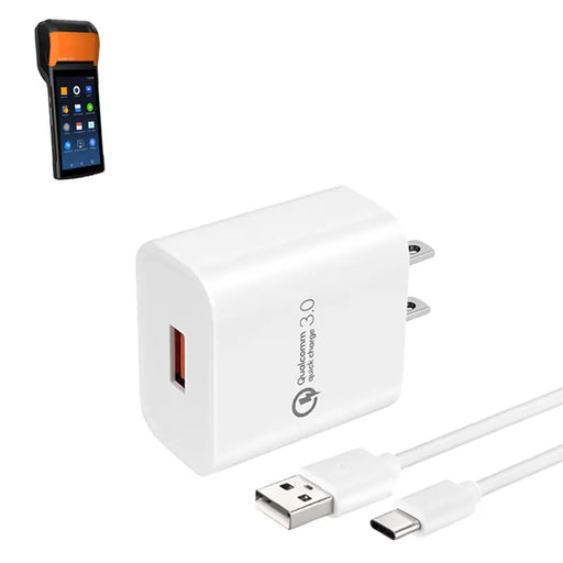 White wall charger with USB-C cable for Sunmi handheld payment terminal