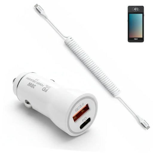 38W Fast Car Charger and USB-C Coiled Cable for Adyen S1F2L Payment Terminal