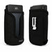 A black AGOZ POS holster cases shown on a white background, one displaying the front with a transparent window and a black device inserted, and the other showing the back with a silver metal belt clip.