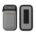 Two views of a gray and black fabric card holder Adyen POS terminal case with a front card slot and hook-and-loop closure, shown on a white background.