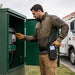 Panasonic Toughbook waist belt pouch worn by field technician during utility inspection and maintenance workflow