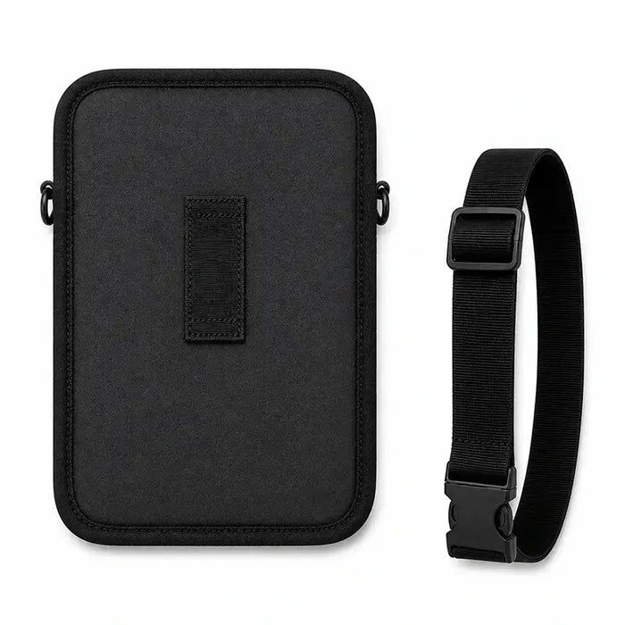 Rear view of the black Agoz tablet case with belt loop and separate adjustable waist belt