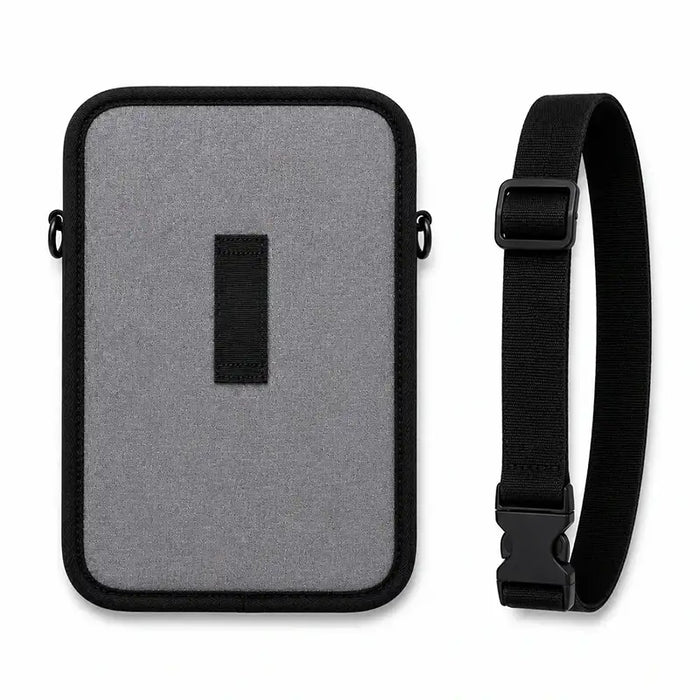 Back view of gray Getac tablet waist belt case with belt loop and adjustable waist belt