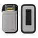 Gray Cognex barcode reader holster front and back views showing Cognex device fit, front pouch, and rear belt clip.