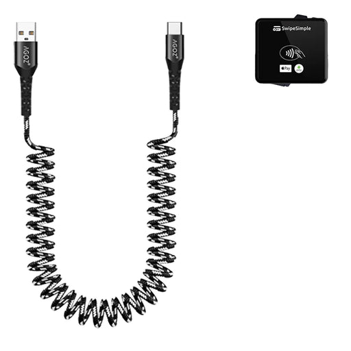 Coiled USB-C Fast Charging Cable for SwipeSimple B350 Card Reader