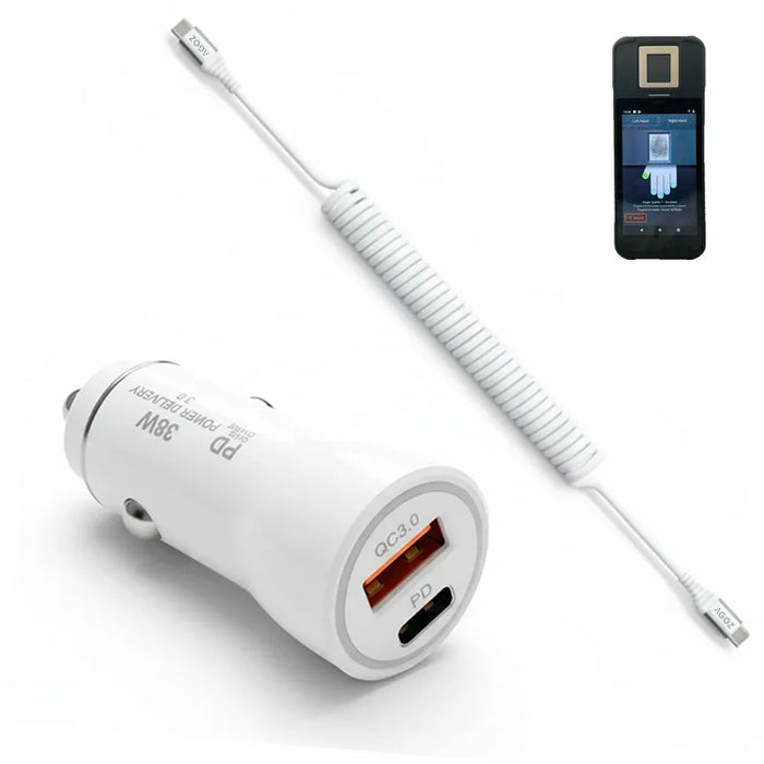 38W Fast Car Charger & USB-C Coiled Cable for Credence ECO ID Scanner