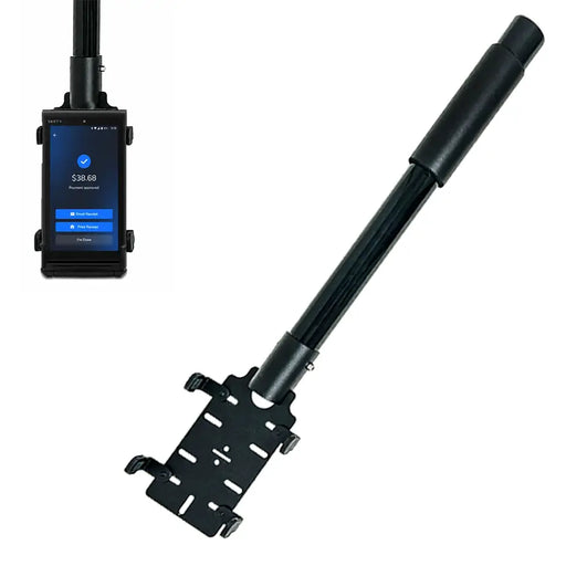 Shift4 Mobile POS Terminal secured in AgozTech drive-thru handheld mount with adjustable pole