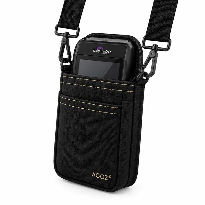 lack Agoz crossbody holster holding Dejavoo POS terminal