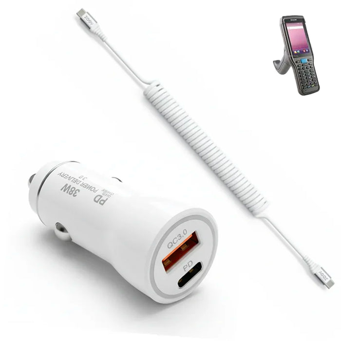 38W Fast Car Charger & USB-C Coiled Cable for Honeywell ScanPal EDA61K