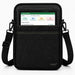 Black AgozTech tablet carrying case with shoulder sling holding a JLT rugged tablet on a white background.