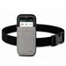 Gray Newland mobile terminal waist belt holster shown with a Newland device secured in the front pouch and an adjustable waist belt for stockroom use.