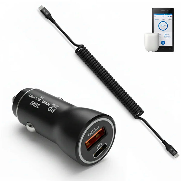 38W Fast Car Charger & USB-C Coiled Cable for Omnipod 5
