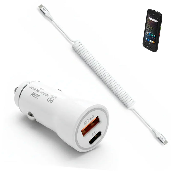 38W Fast Car Charger & USB-C Coiled Cable for P-Ranger Mobile Computer