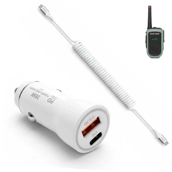 38W Fast Car Charger & USB-C Coiled Cable for Rocky Talkie Radios