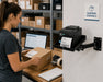 Warehouse shipping station using AgozTech Star Micronics printer wall mount shelf with swing arm