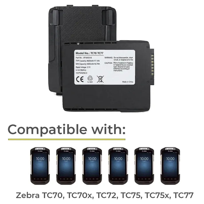 Zebra BT-000318 battery compatible with TC70, TC70x, TC72, TC75, TC75x, and TC77 devices