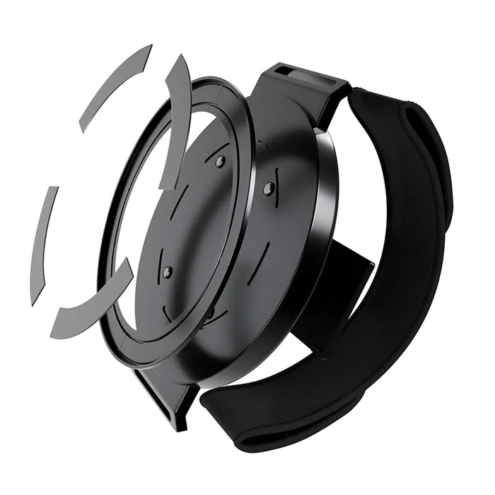 Rotating tablet hand grip showing the circular base, adjustable strap, and 360-degree movement
