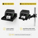 Comparison of the Agoz TSC printer shelf used alone or with an adjustable pole-mount swing arm.