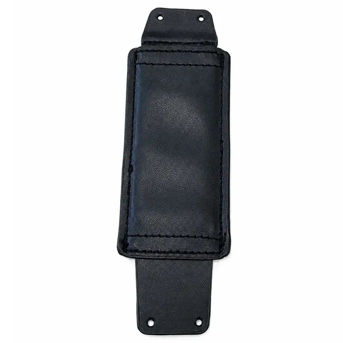Black leather replacement hand strap for Toast Go 2 with stitched padded grip, elongated mounting tabs, and four installation holes.