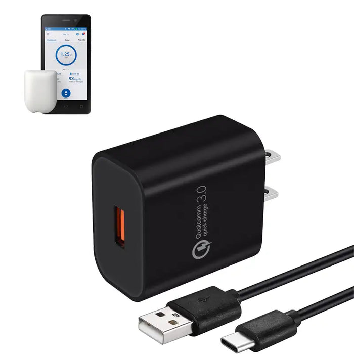 Wall Charger Adapter with USB-A to C Cable for Omnipod 5