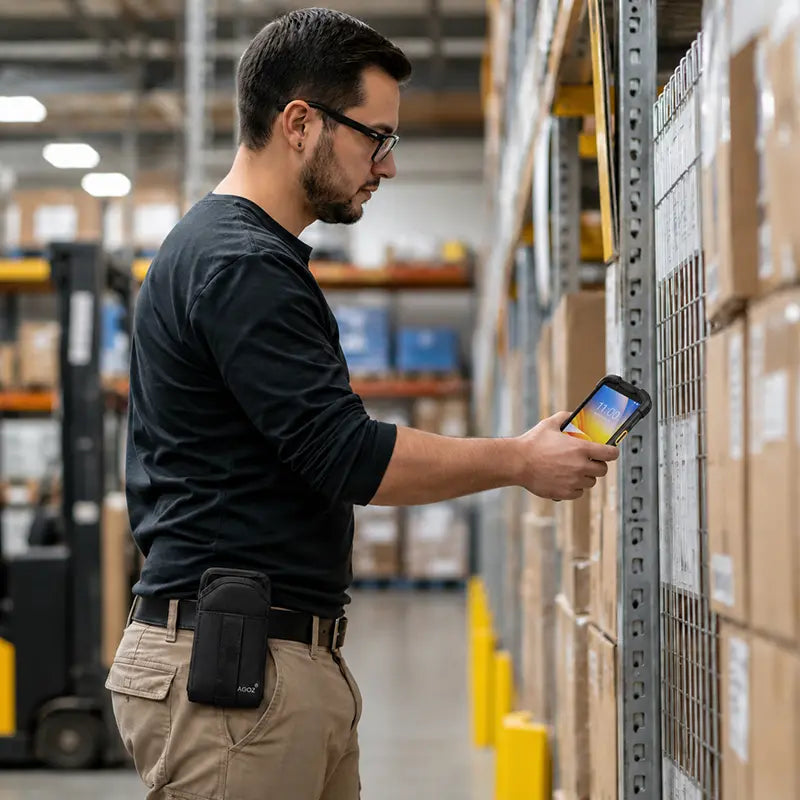 Worker using industrial Zebra scanner