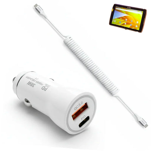 38W Fast Car Charger & USB-C Coiled Cable for Zebra ET401 Tablet