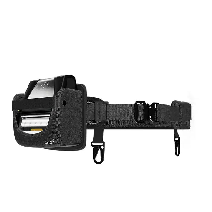 Zebra printer holster with adjustable waist belt and secure buckle